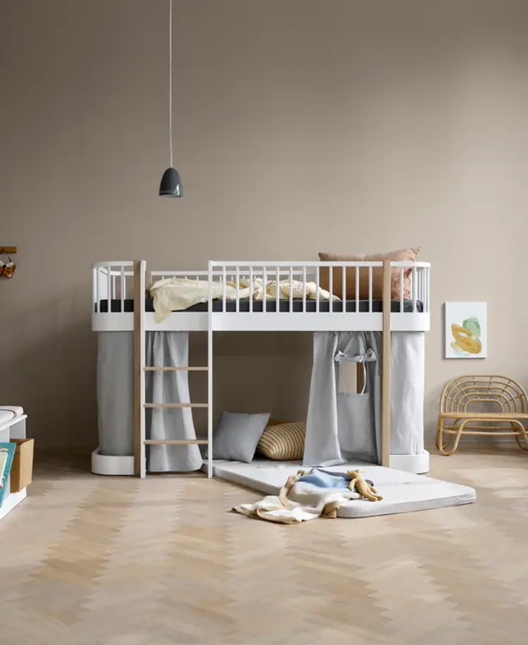 Oliver Furniture Wood Original Low Loft Bed, Ladder Front - White/Oak