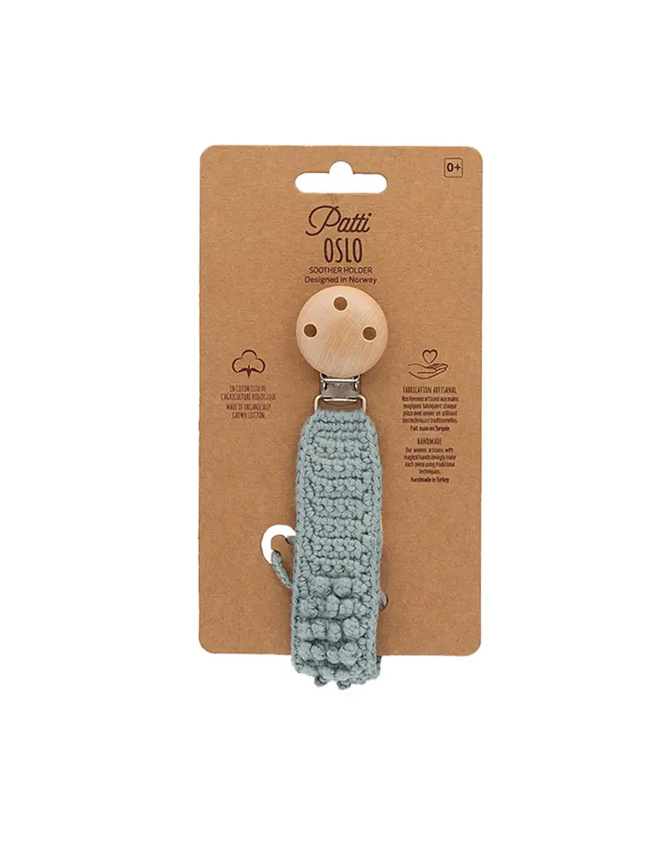 Patti Oslo Pacifier Clip - Steel/Baby Blue