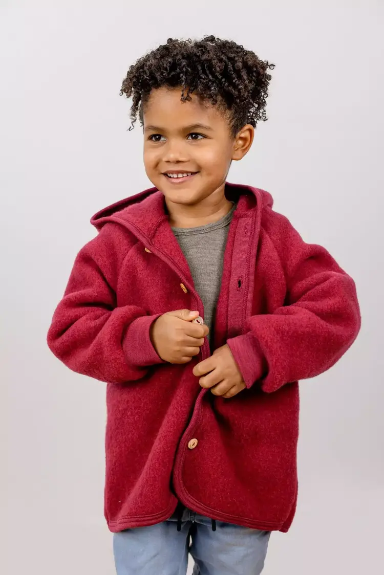 Engel Natur Hooded Jacket With Wooden Buttons - Jaspis Mélange