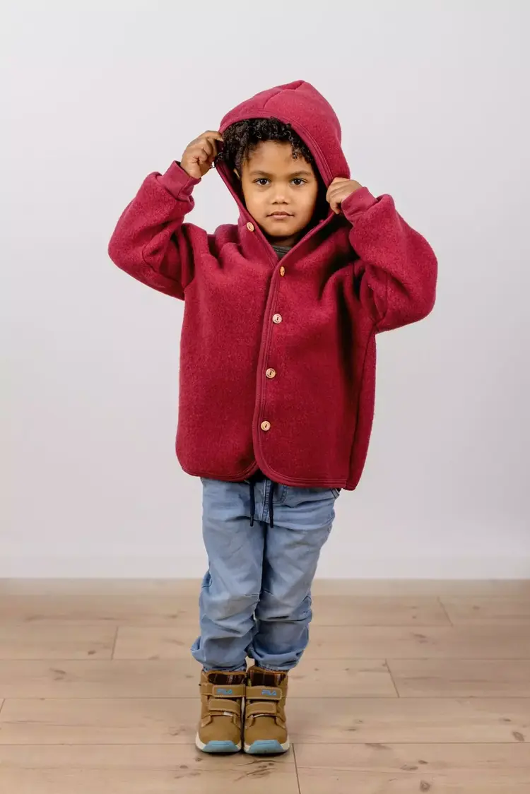 Engel Natur Hooded Jacket With Wooden Buttons - Jaspis Mélange