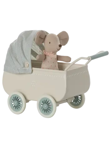 Maileg Pram With Baby Mouse - Mint