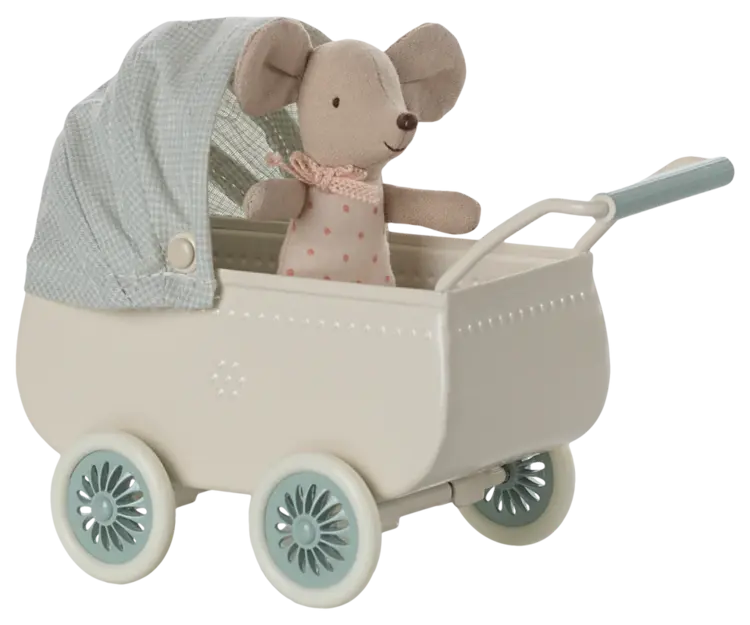 Maileg Pram With Baby Mouse - Mint