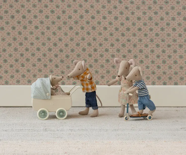 Maileg Pram With Baby Mouse - Mint