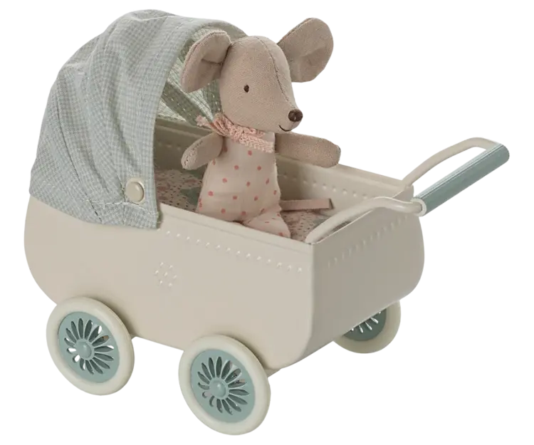 Maileg Pram With Baby Mouse - Mint