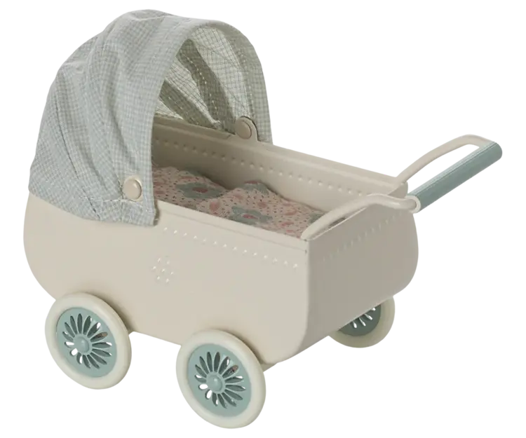 Maileg Pram With Baby Mouse - Mint