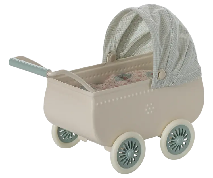 Maileg Pram With Baby Mouse - Mint