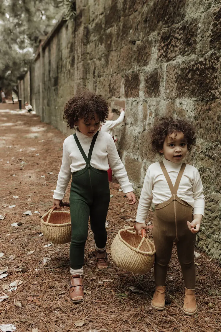 Silas Footless Tights - Maple Leaf w. Dark Forest Green