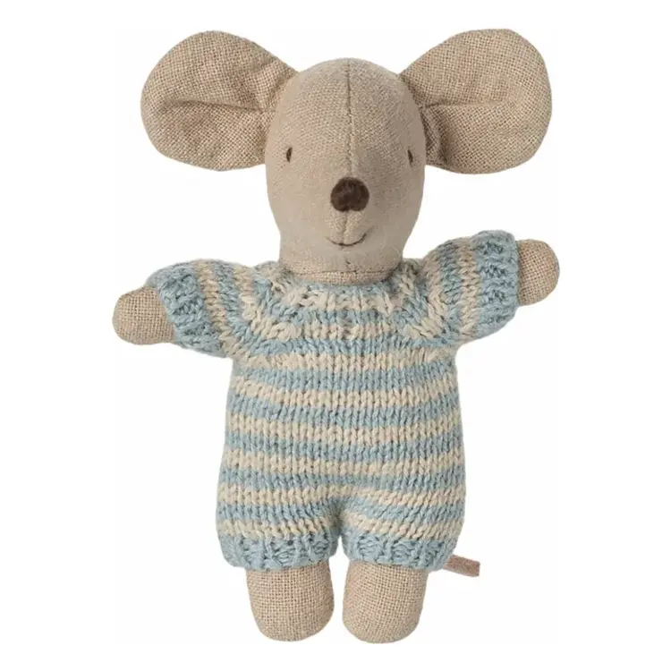 Maileg Baby Mouse In Carry Cot - Blue