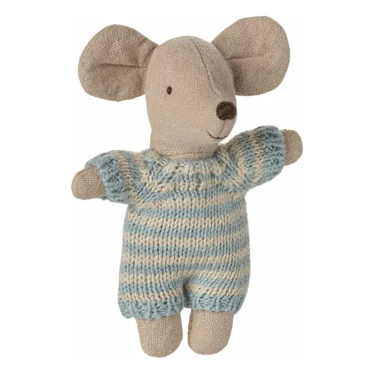 Maileg Baby Mouse In Carry Cot - Blue