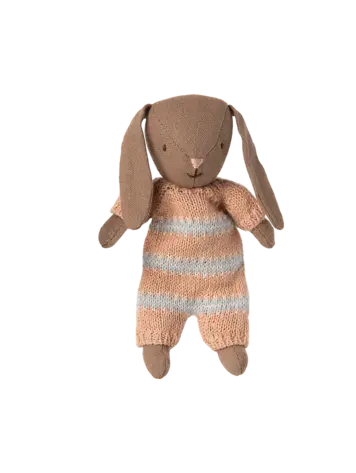 Maileg Bunny, Micro - Brown - Dusty Rose Knitted Suit