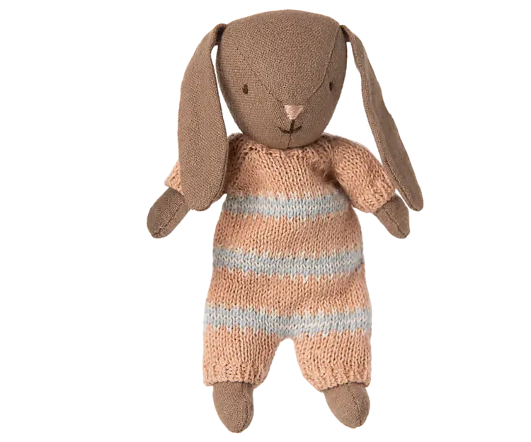 Maileg Bunny, Micro - Brown - Dusty Rose Knitted Suit