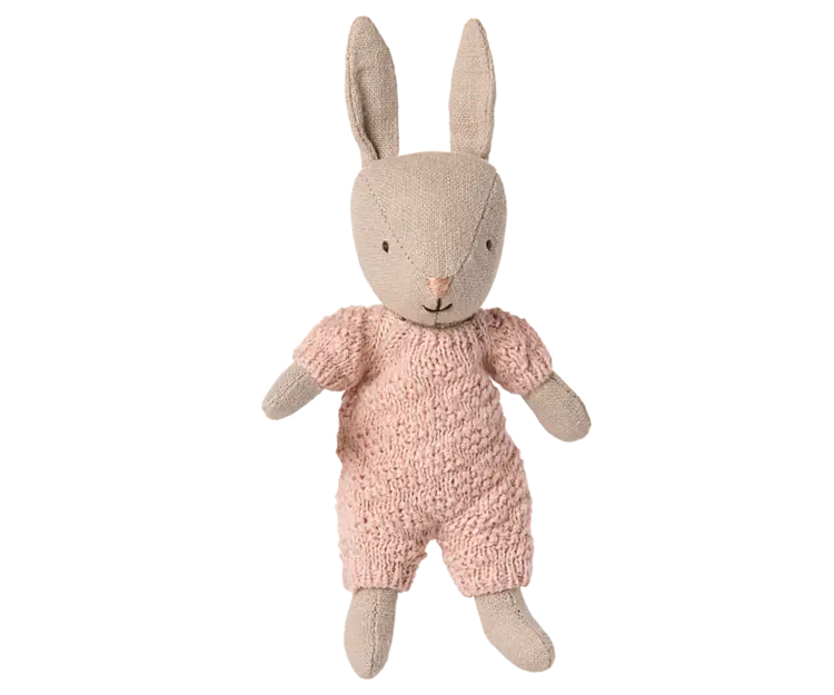 Maileg Rabbit, Micro - Sand - Rose Knitted Suit