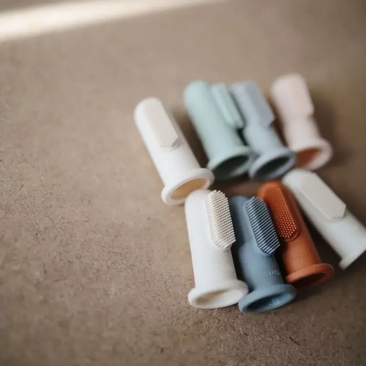 Mushie Finger Toothbrush - Stone/Tradewinds