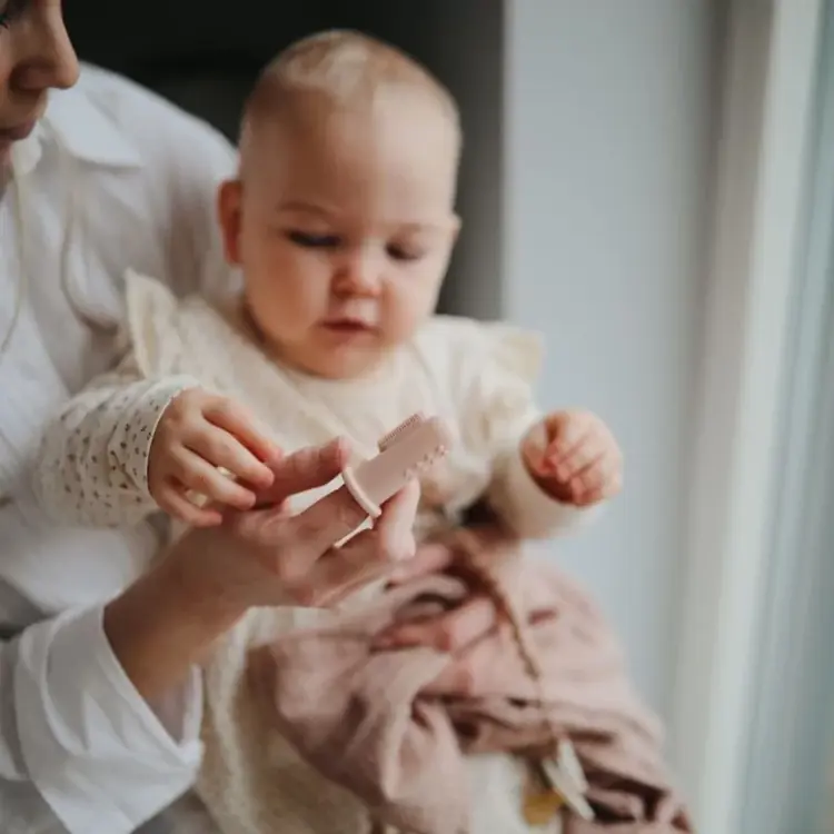 Mushie Finger Toothbrush - Stone/Tradewinds
