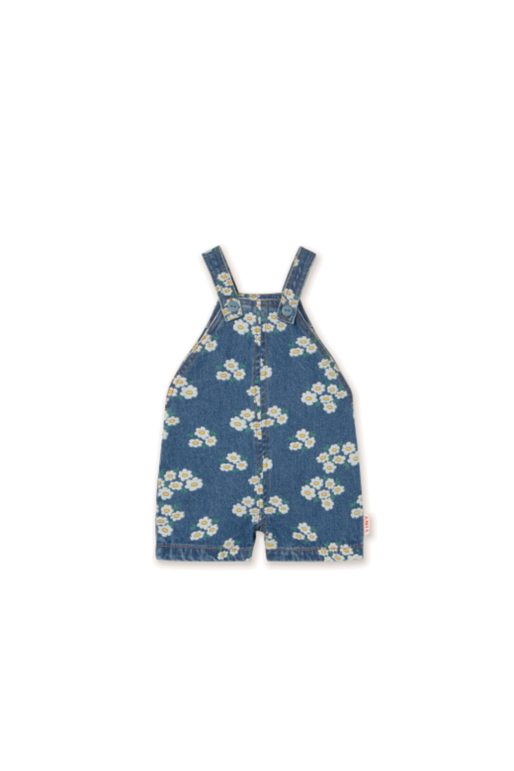 Tiny Cottons Blossoms Denim Short Dungaree - Blue