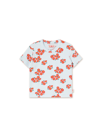 Tiny Cottons Blossoms Rib Tee - Blue/Red