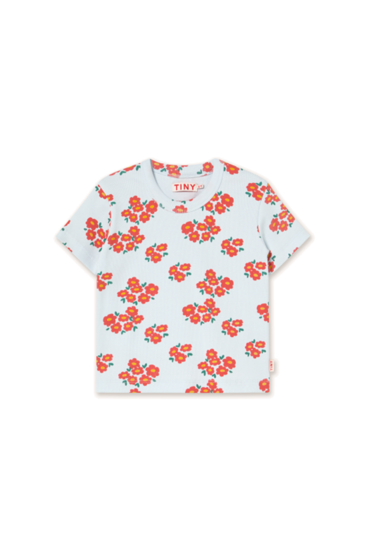 Tiny Cottons Blossoms Rib Tee - Blue/Red