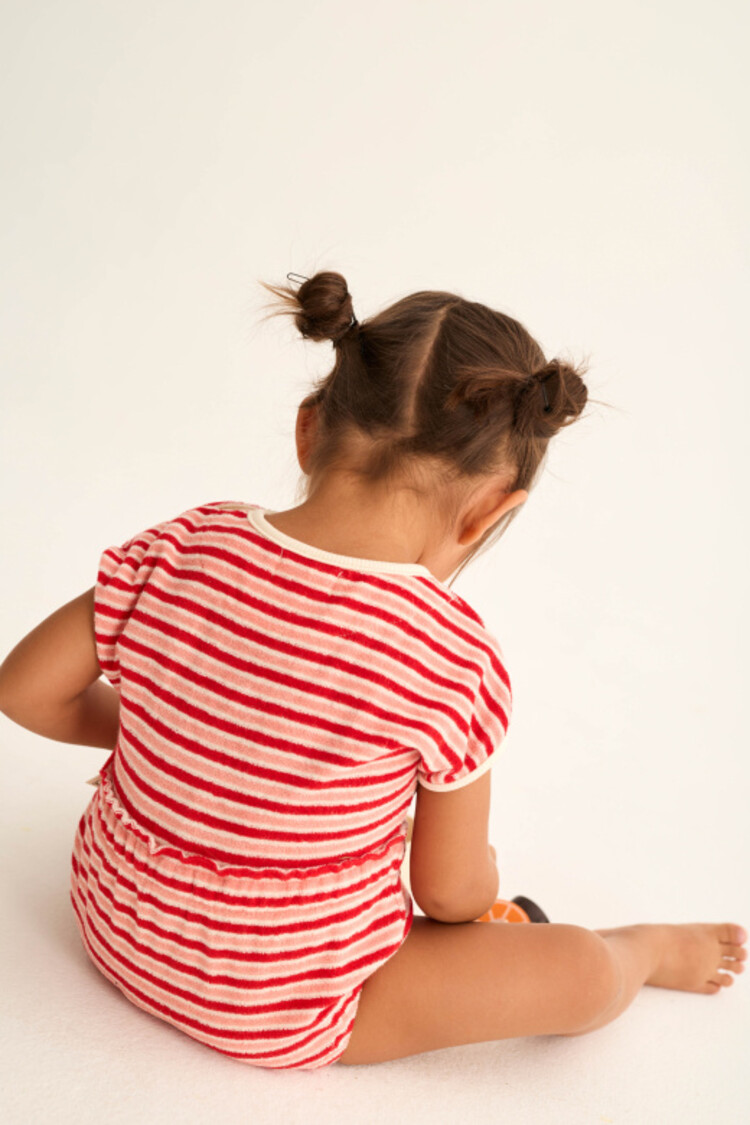 COZMO Gianna Striped Romper - Pink Tomato