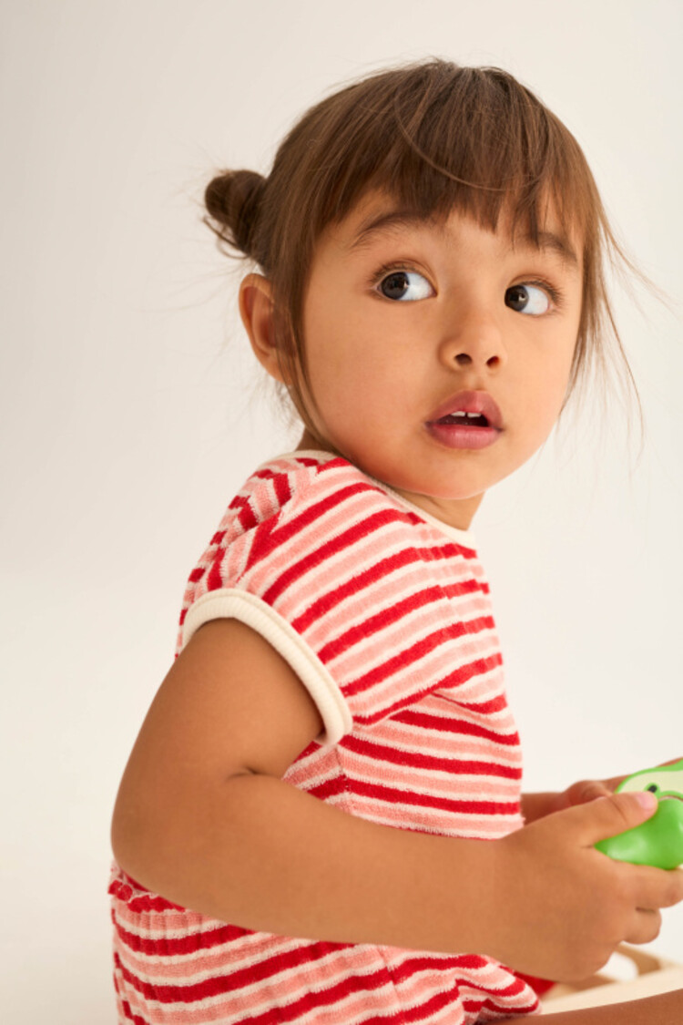 COZMO Gianna Striped Romper - Pink Tomato