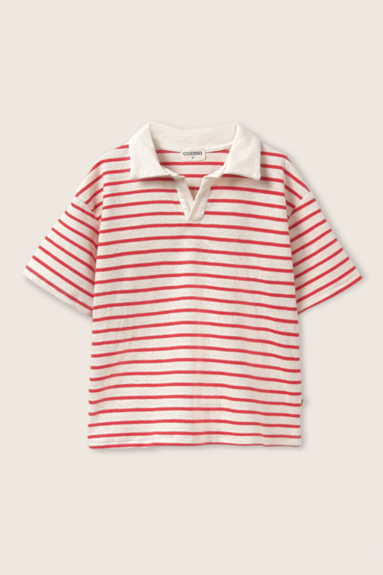 COZMO Drake Striped Polo T-shirt - Tomato