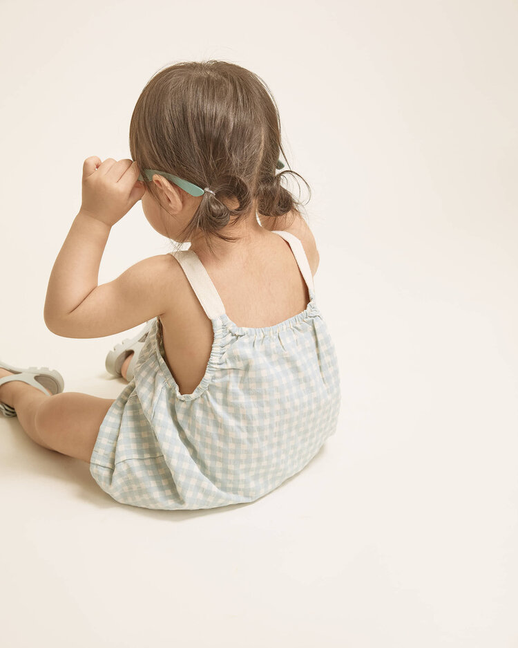 Buho Gingham Romper - Aqua