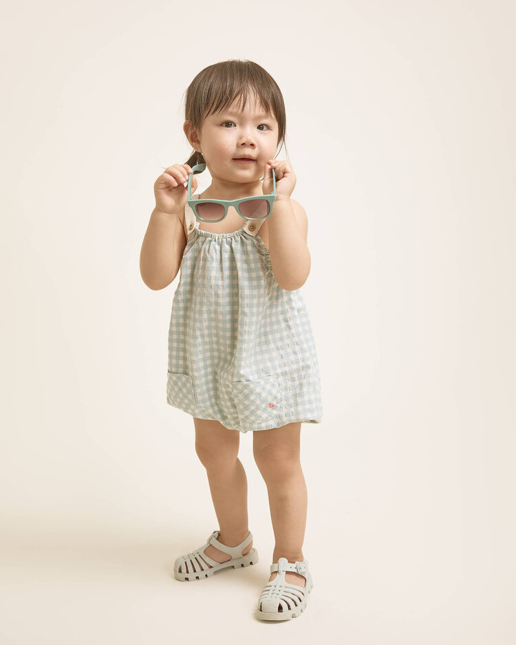 Buho Gingham Romper - Aqua