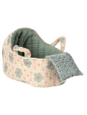 Maileg Carry Cot, Baby Mouse - Blue
