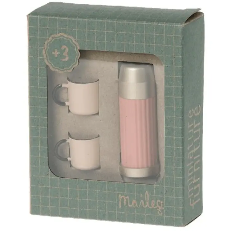 Maileg Thermos And Cups, Mouse - Soft Coral