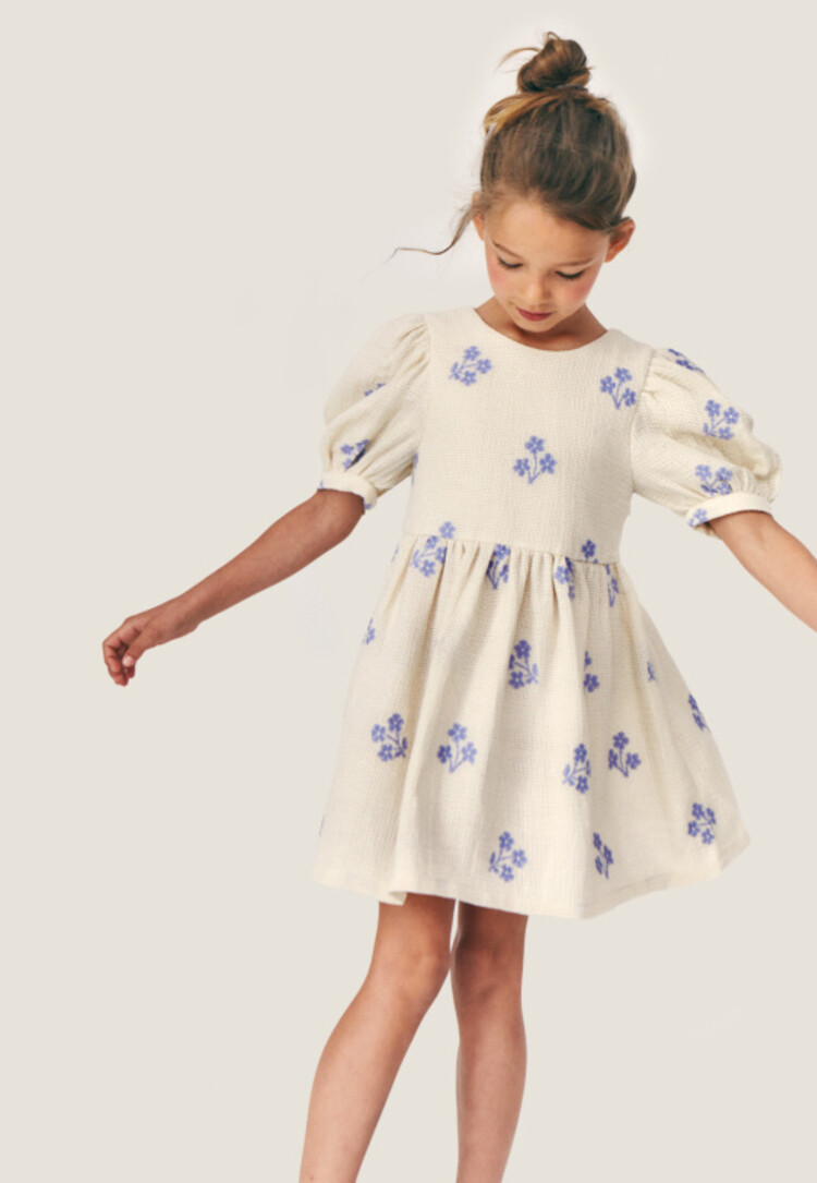 Mipounet Sandrine Dress - Ecru/Blue