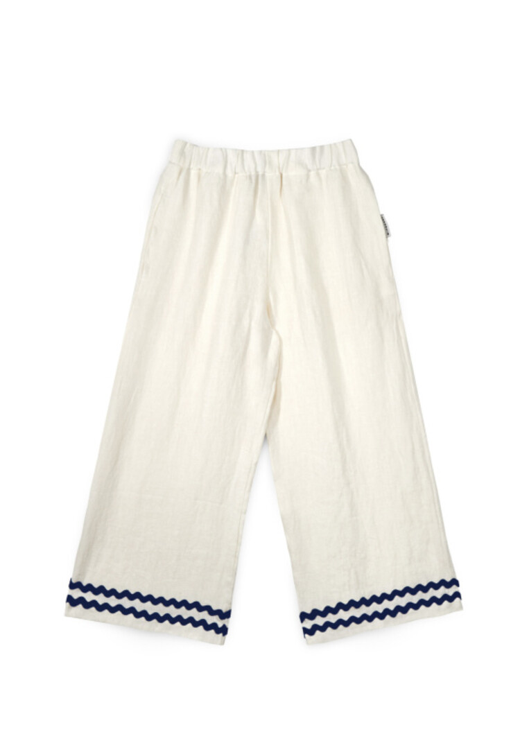 Mipounet Isaline Linen Pants - Ecru/Blue