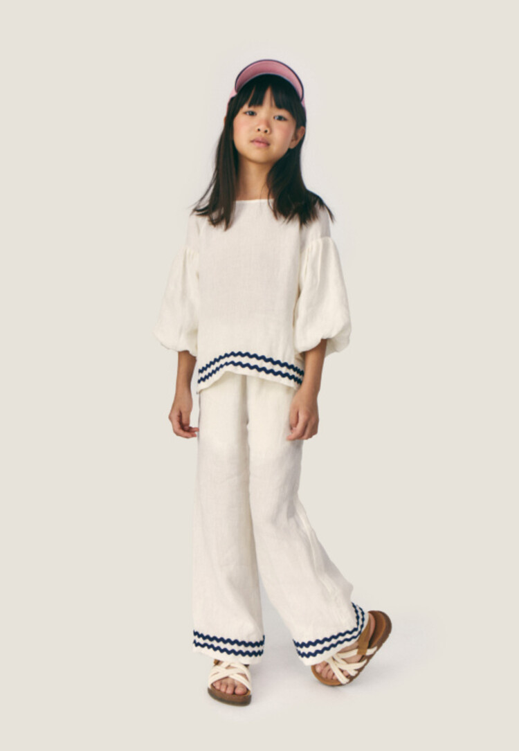 Mipounet Isaline Linen Pants - Ecru/Blue