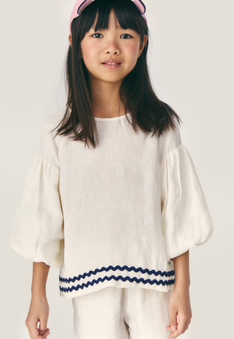 Mipounet Isaline Linen Pants - Ecru/Blue