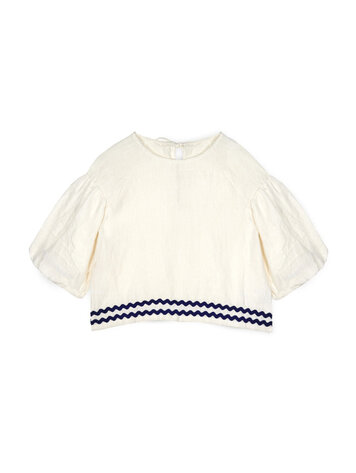 Mipounet Isaline Linen Blouse - Ecru/Blue