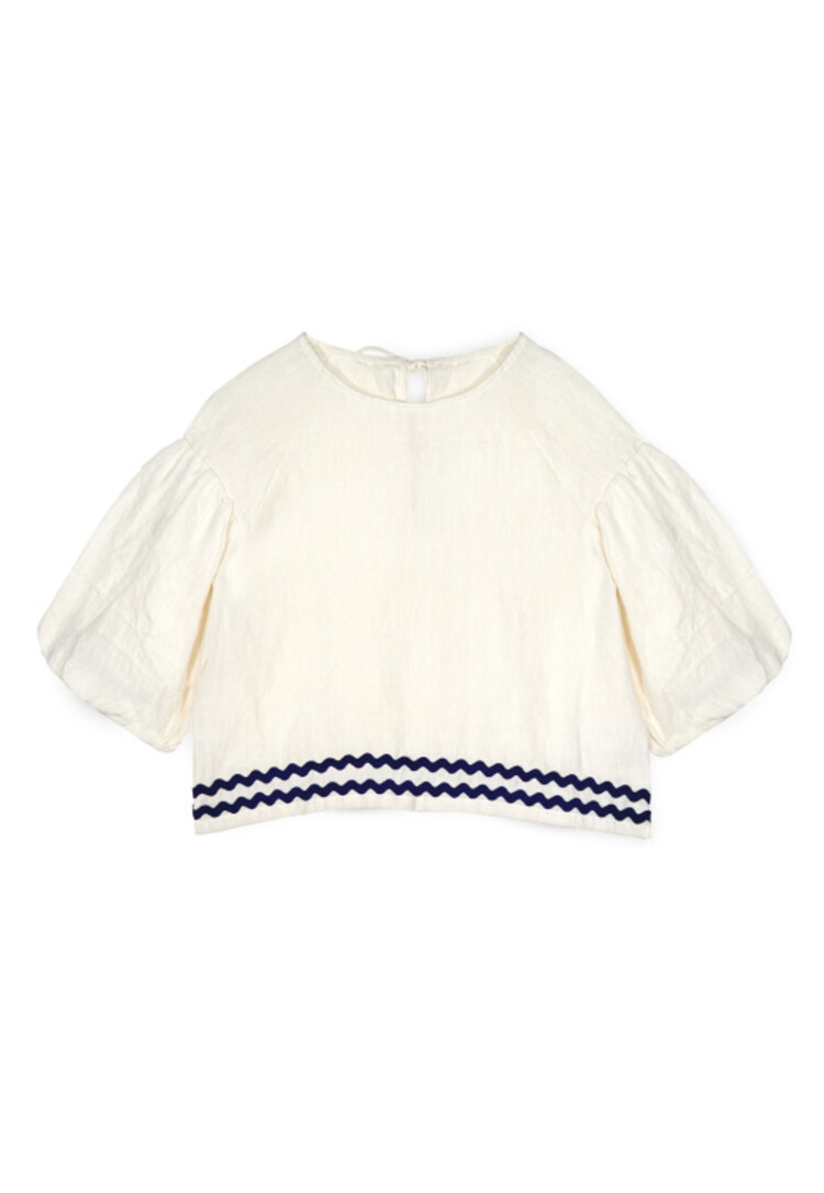 Mipounet Isaline Linen Blouse - Ecru/Blue