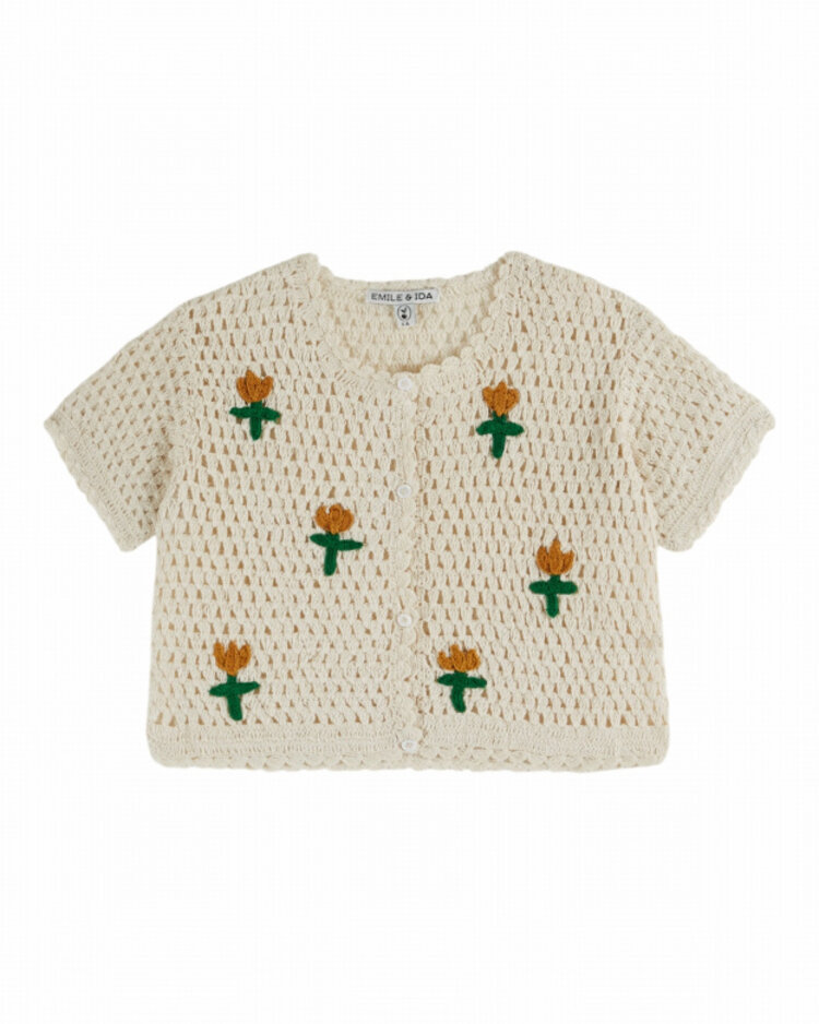 Emile et ida Cardigan Crochet Fruits - Creme