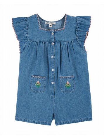 Emile et ida Combi Courte Poches Brodees - Denim Light