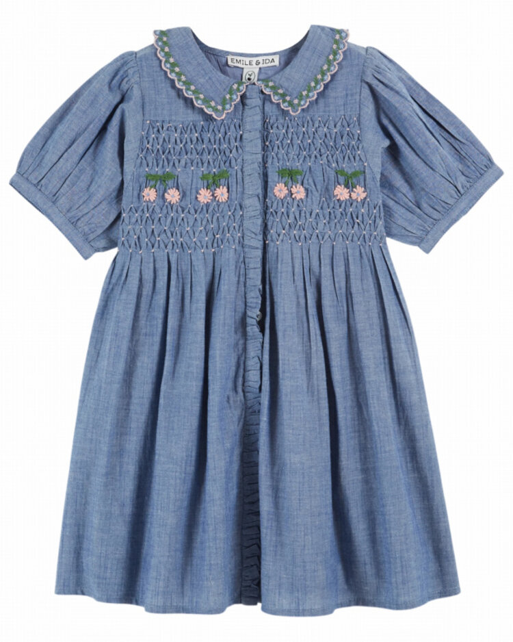 Emile et ida Robe Brodee Smocks Main - Chambray