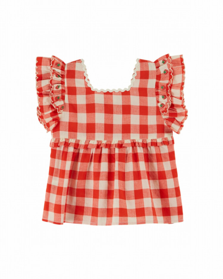 Emile et ida Blouse Brodee Carreau - Vichy Rouge
