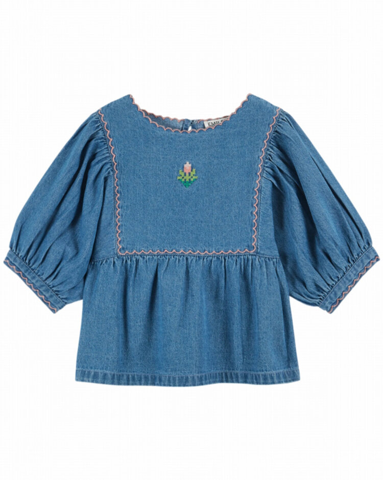 Emile et ida Blouse Brodee - Denim Light