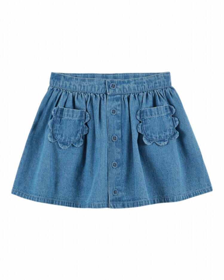 Emile et ida Jupe Poche Fleurs - Denim Light