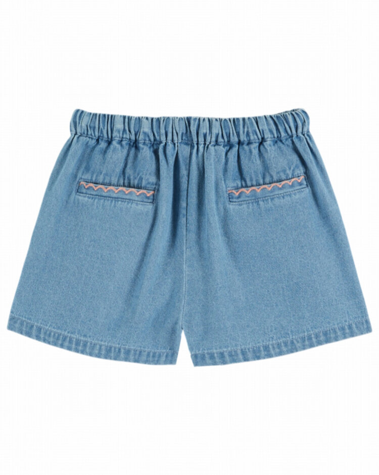 Emile et ida Short Denim Brode Rose - Light Denim