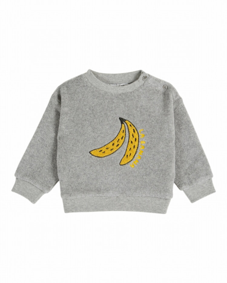 Emile et ida Sweat Brode Banane - Gris Chine