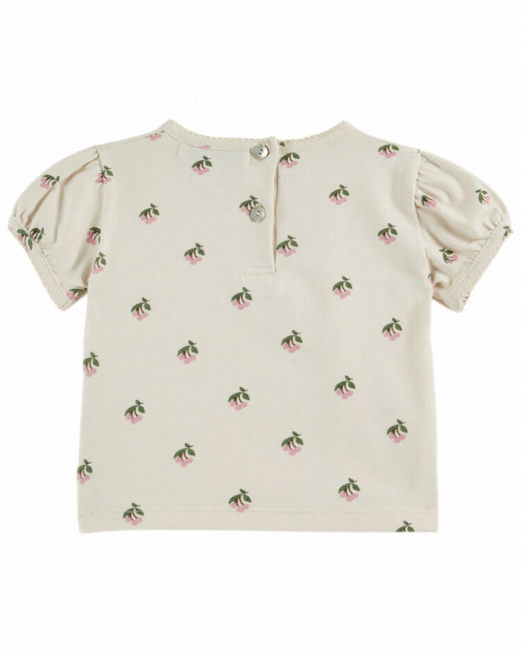 Emile et ida T-shirt Picote Imprime - Cerisette Creme
