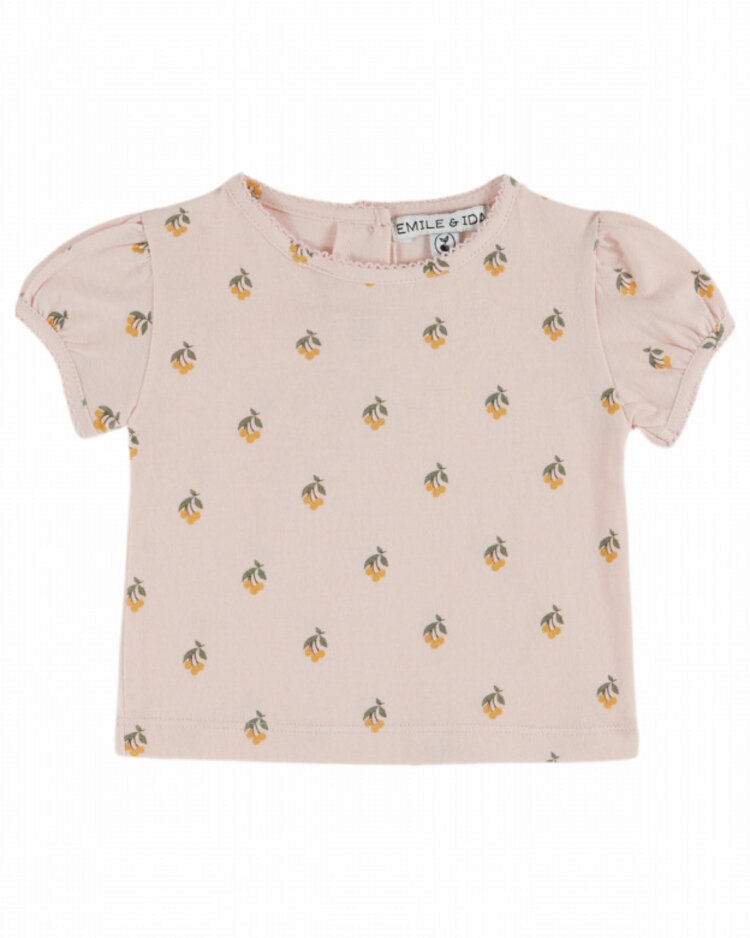 Emile et ida T-shirt Picote Imprime - Cerisette Rose