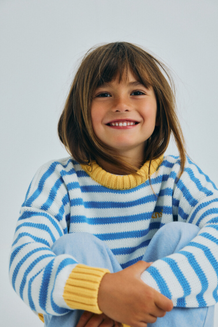 The New Society Marigold Jumper - Vista Blue Stripes