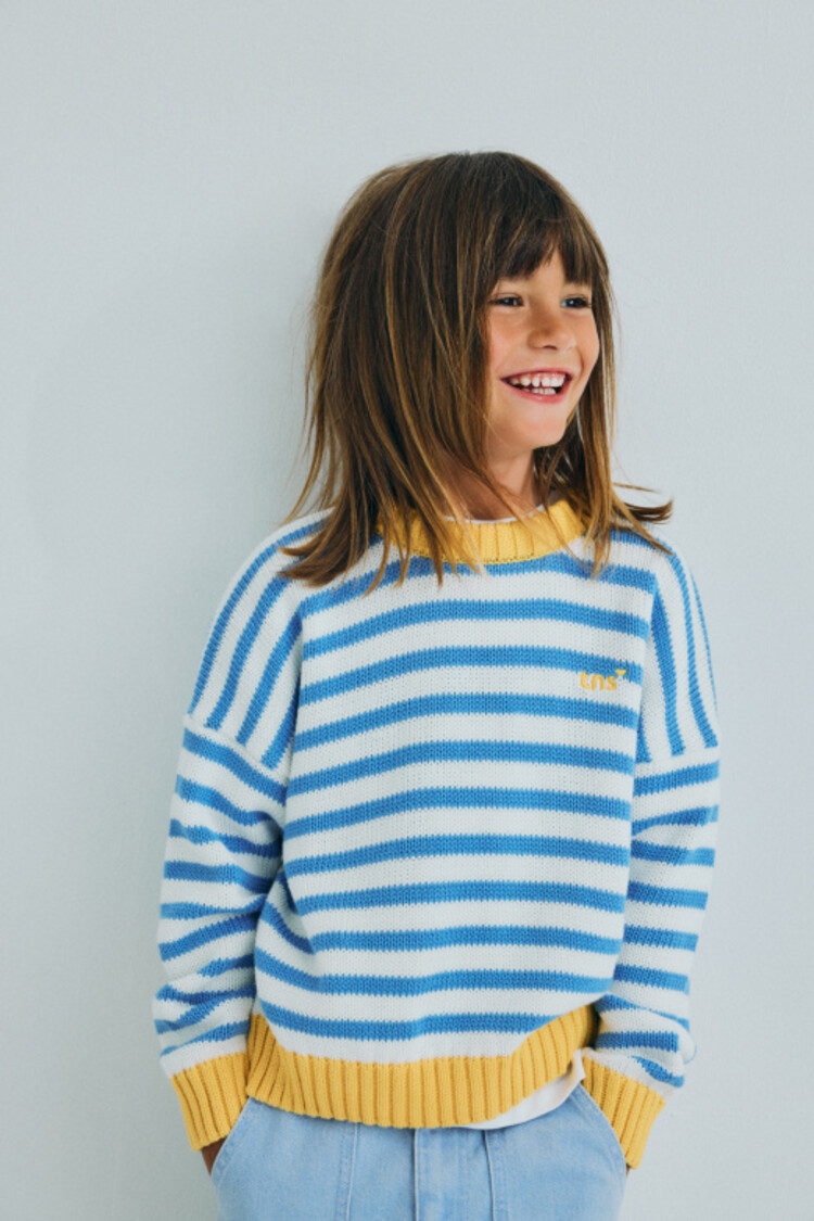 The New Society Marigold Jumper - Vista Blue Stripes
