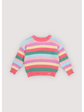 The New Society Canela Jumper - Flamingo Pink Multicolor Stripes
