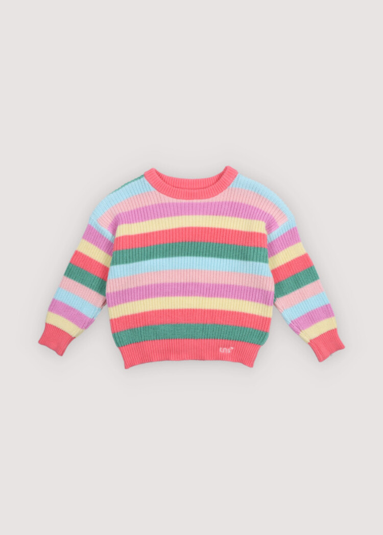 The New Society Canela Jumper - Flamingo Pink Multicolor Stripes