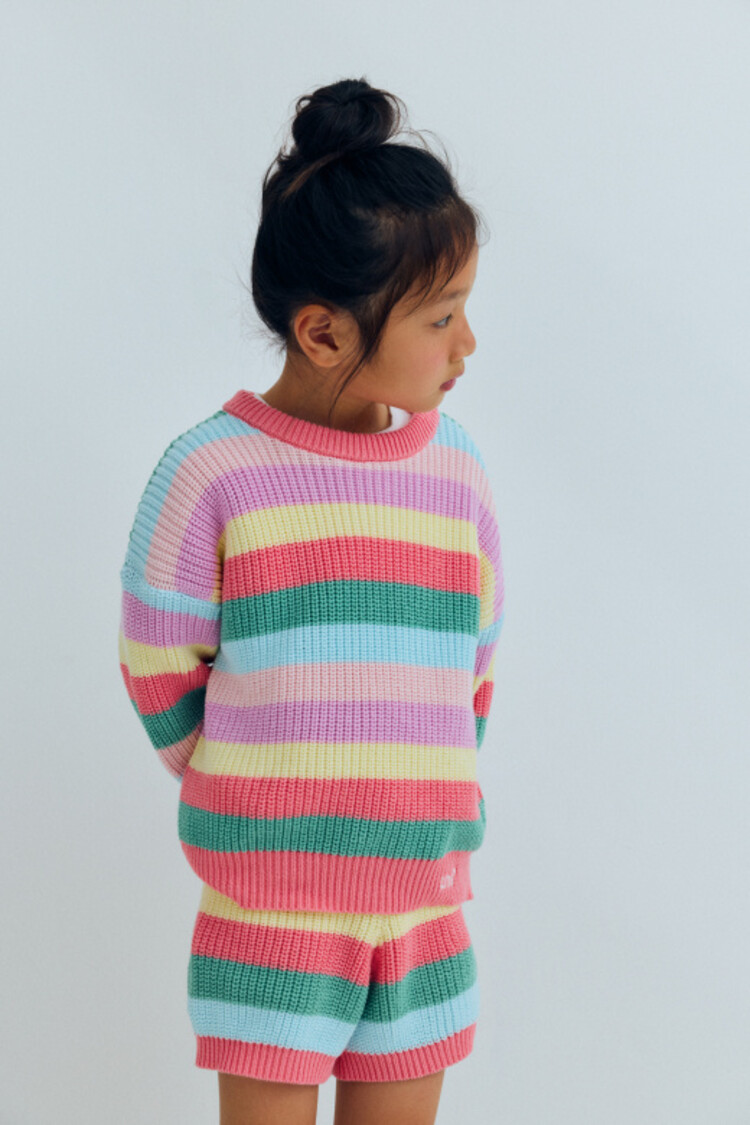The New Society Canela Jumper - Flamingo Pink Multicolor Stripes