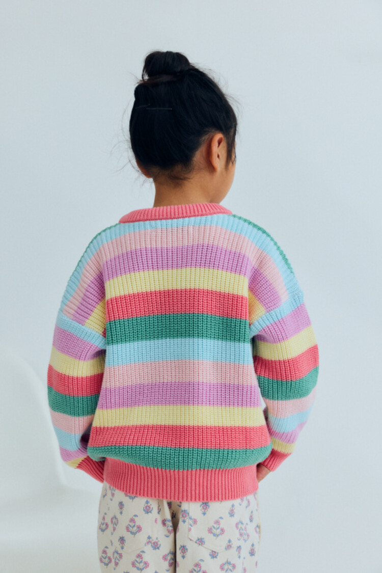 The New Society Canela Jumper - Flamingo Pink Multicolor Stripes